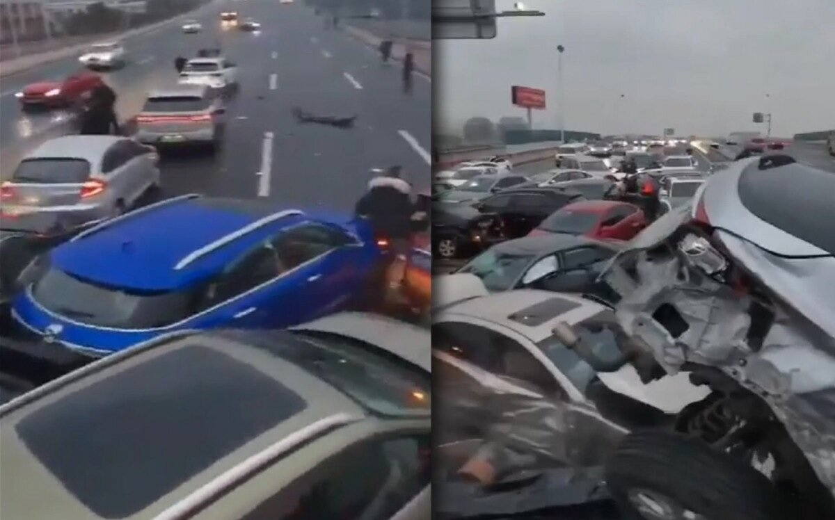 (فیلم) تصادف زنجیره‌ای وحشتناک 100 خودرو در چین فاجعه به بار آورد!